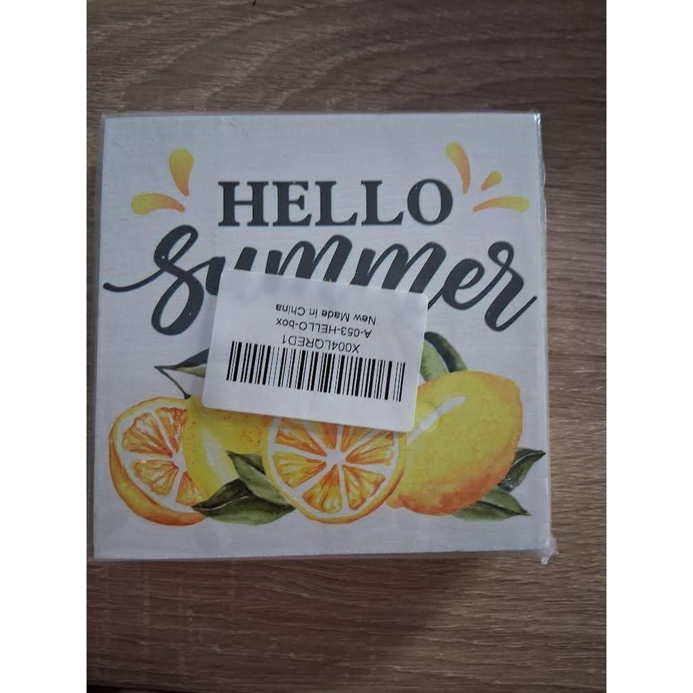 Hello Summer Wooden Box Sign Lemon Decor Square Tabletop Block New A-053-HELLO